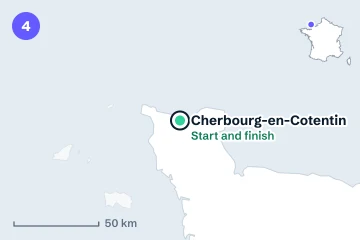 Locator map for stage 4: it starts and finishes in Cherbourg-en-Cotentin.