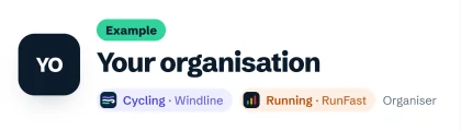 The example page’s head: Example, Your organisation, Cycling on Windline and Running on RunFast.