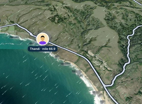 Windline’s live map: the course and the windlines where a rider is.